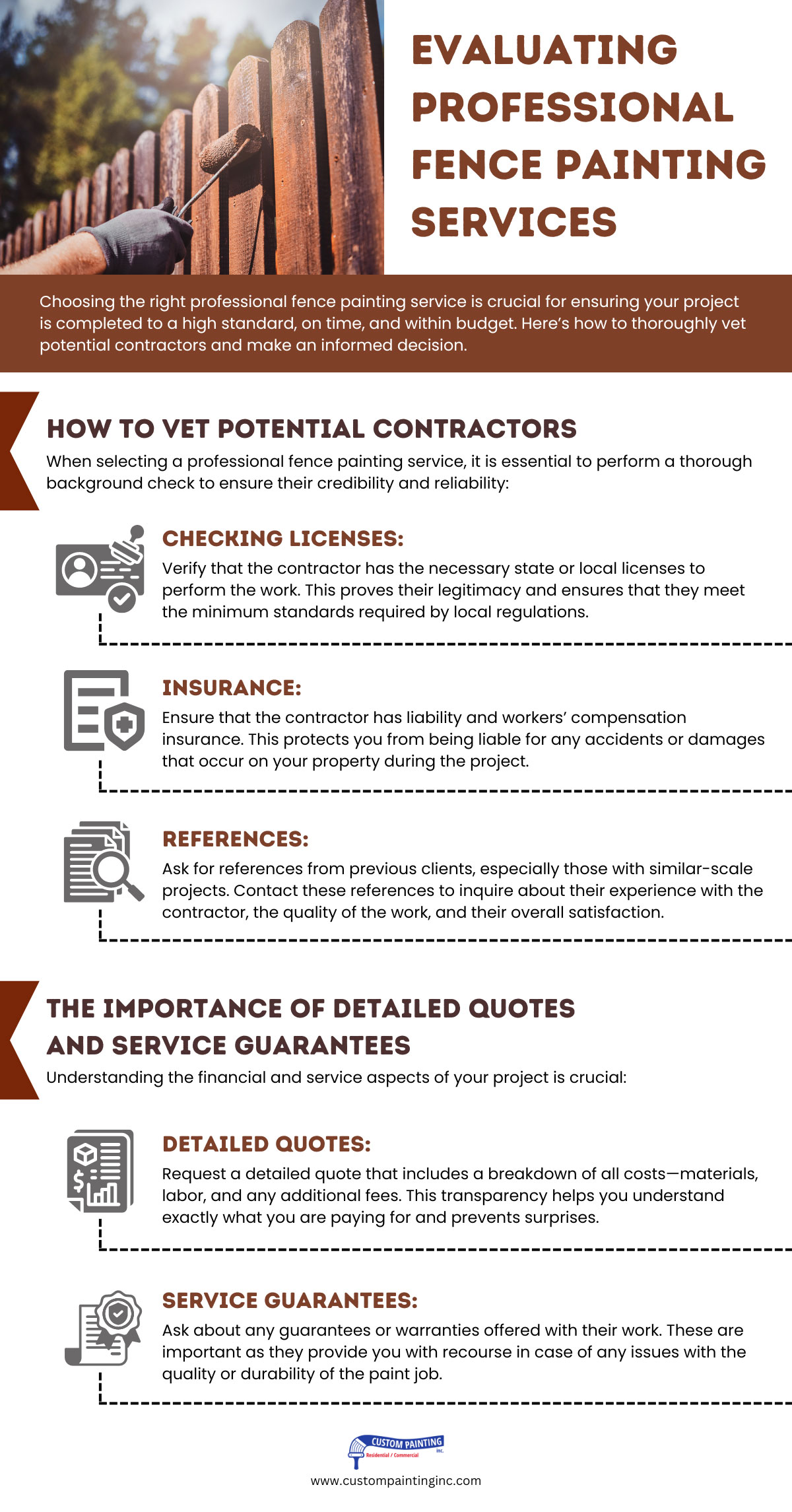 Infographic on Evaluating Professional Fence Painting Services in the Bay area including Danville, Alamo, Blackhawk, Diablo, Livermore, Pleasanton, and San Ramon